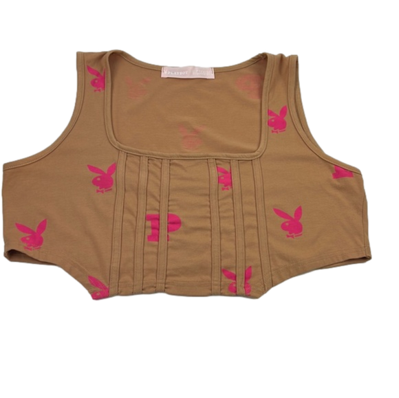 Missguided Tops - Misguided Playboy Collab Mocha cropped top